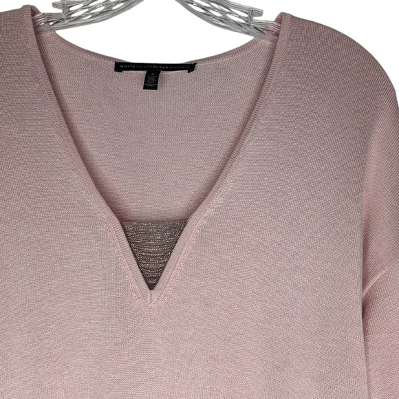 White House Black Market Pink V-Neck Ball Chain Pullover Sweater, size small - Picture 8 of 9